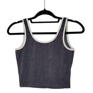 SO Vintage Y2k Inspired Sporty Retro Contrast Binding Terry Cloth Crop Top XS